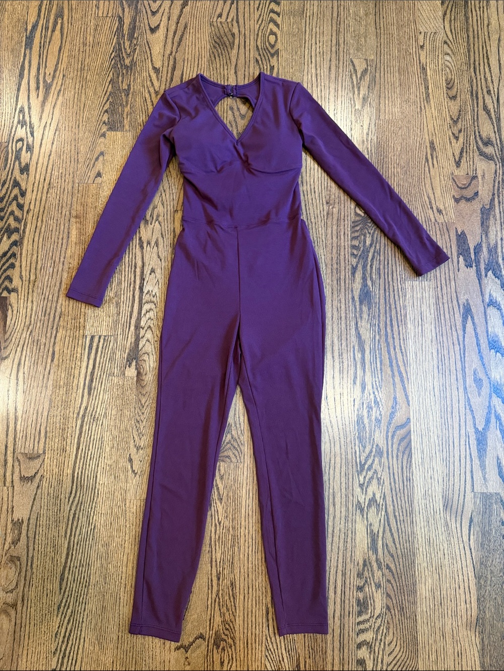 Halara Plum Purple Ribbed Long Sleeve Open Twist Back 7/8 Onesie Jumpsuit XS